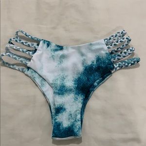 blue tie dye braided straps bikini bottoms